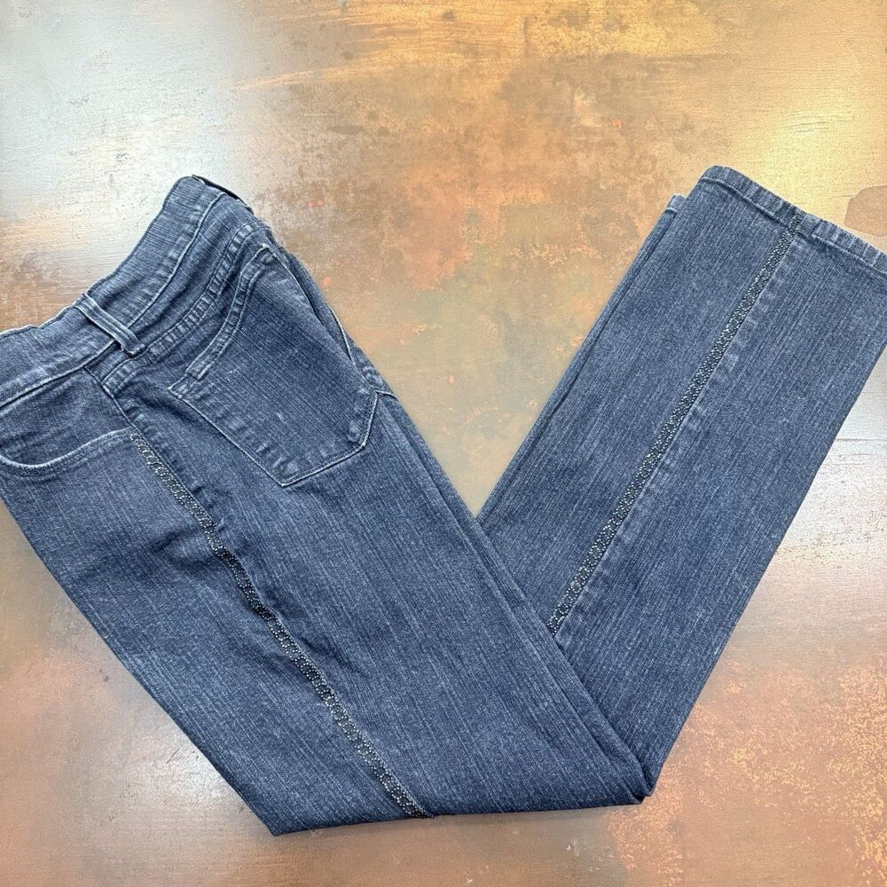 NYDJ Blue Jeans Womens Stretch straight leg rhinestones 2P Casual Mom Travel